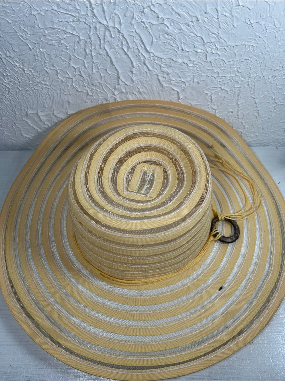 Wide Brim Sun Hat in Yellow and Beige - Lightweight Women's Summer Hat